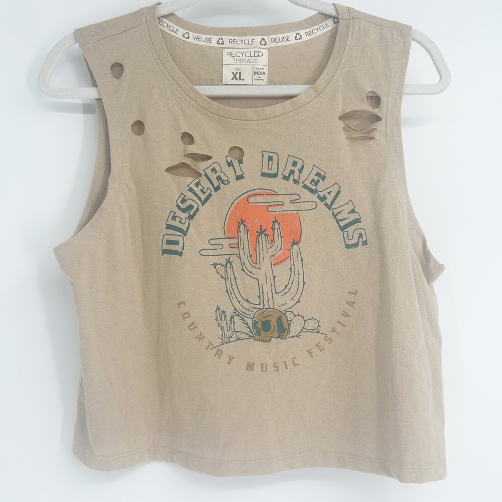 Recycled Threads Womens Desert‎ Dreams Distressed Tank XL Country Music Festival